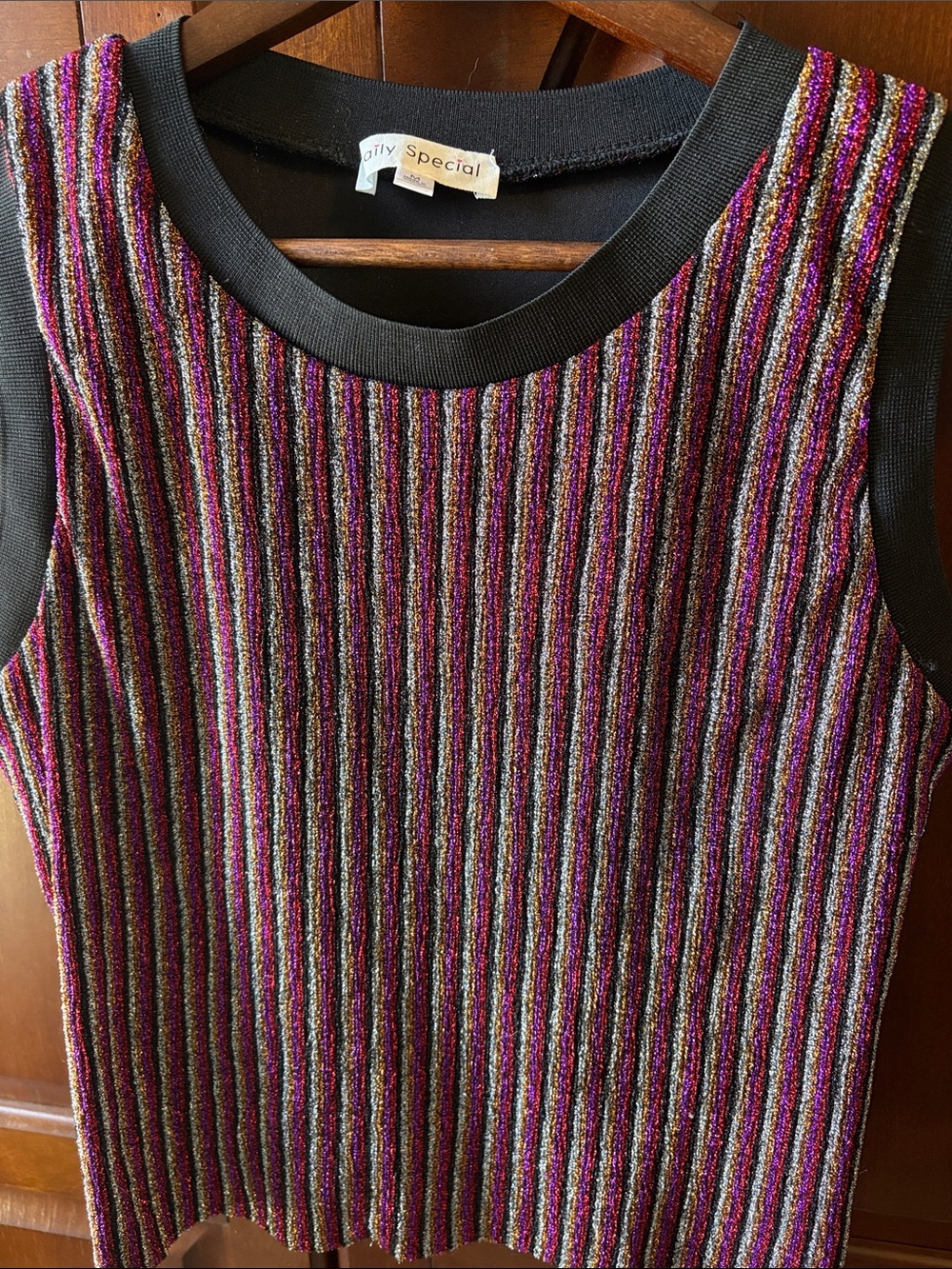 Daily Special Metallic Multi-Stripe Knit Shell - Black Trim| y2k club top